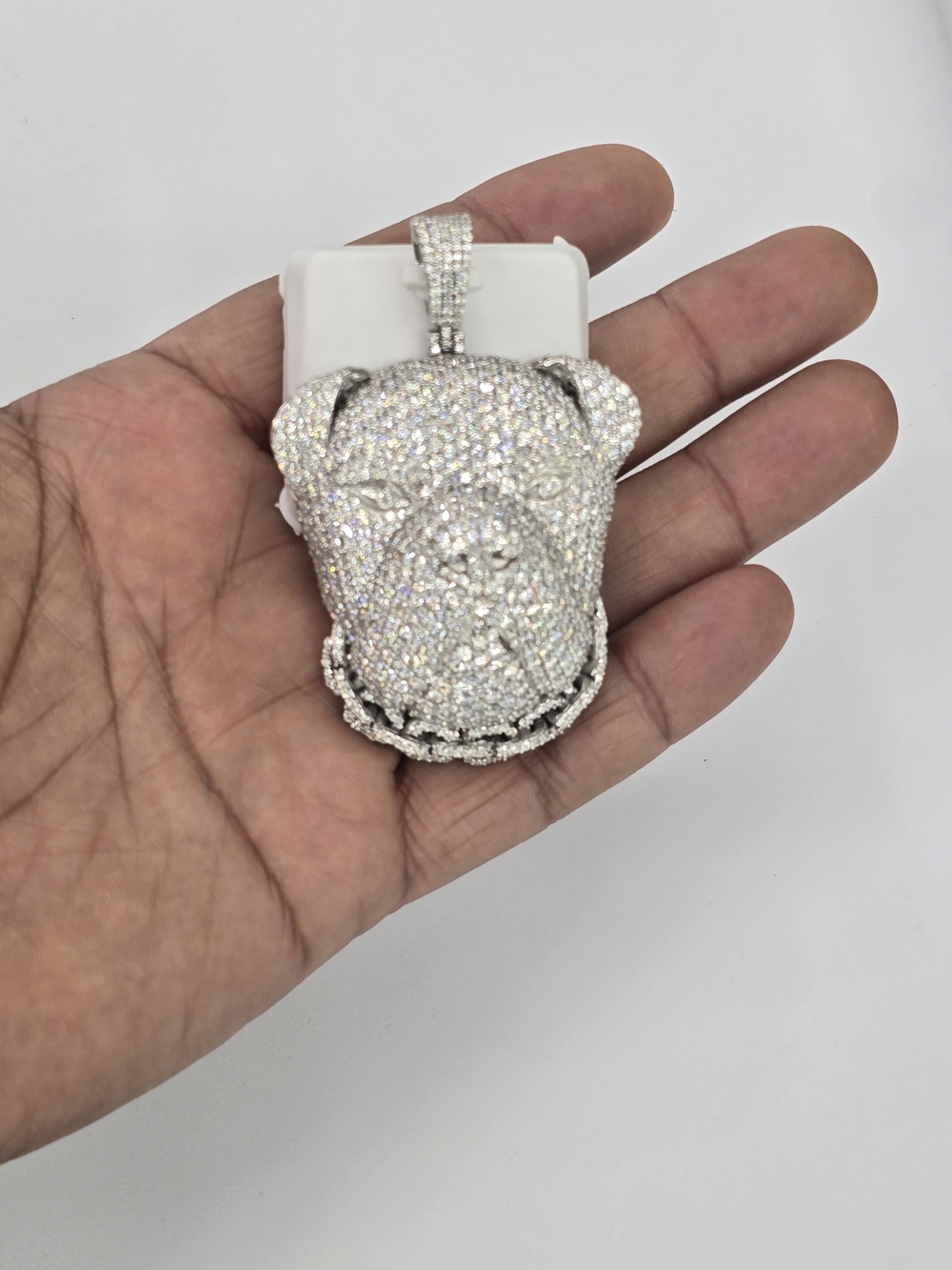 925 Sterling Silver Moissanite Diamond Bull Dog Pendant